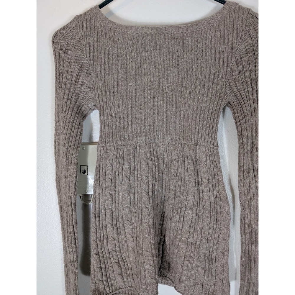 Hollister Women Y2K Small Taupe Brown Square Neck Ribbed Cable Knit Sweater Top - Picture 8 of 8